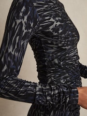 Reiss Charcoal Oe Allie Printed Jersey Ruched Mini Dress - Image 4 of 6