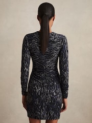Reiss Charcoal Oe Allie Printed Jersey Ruched Mini Dress - Image 5 of 6