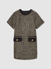 Reiss Gold Sasha 13-14 yrs Tweed Metallic-Thread Shift Dress - Image 1 of 4