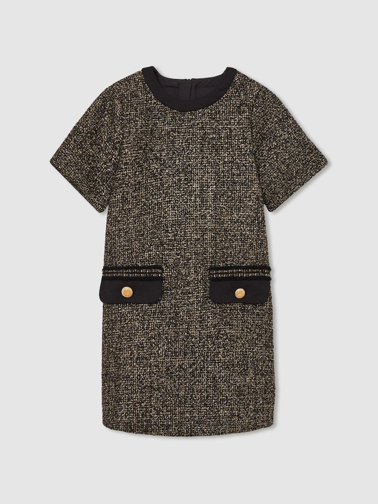 Reiss Gold Sasha 13-14 yrs Tweed Metallic-Thread Shift Dress - Image 1 of 4
