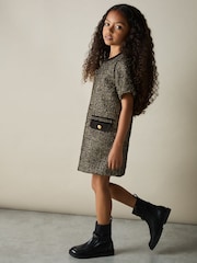Reiss Gold Sasha 13-14 yrs Tweed Metallic-Thread Shift Dress - Image 2 of 4