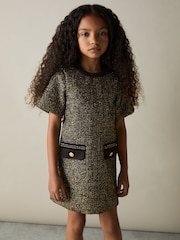 Reiss Gold Sasha 13-14 yrs Tweed Metallic-Thread Shift Dress - Image 3 of 4