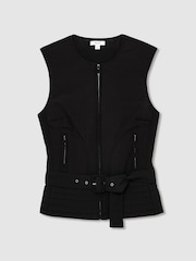 Reiss Black Mio Quilted Zip-Through Belted Vest - Image 2 of 6