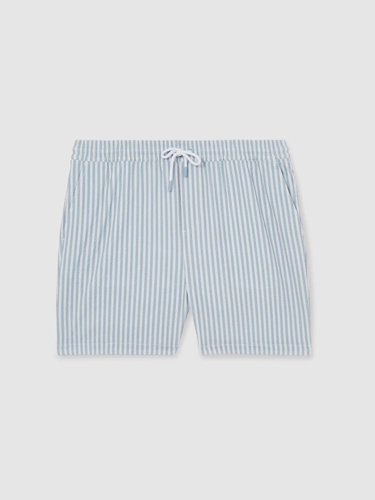 Reiss Soft Blue/White Bay Seersucker Stripe Swim Shorts - Image 2 of 6