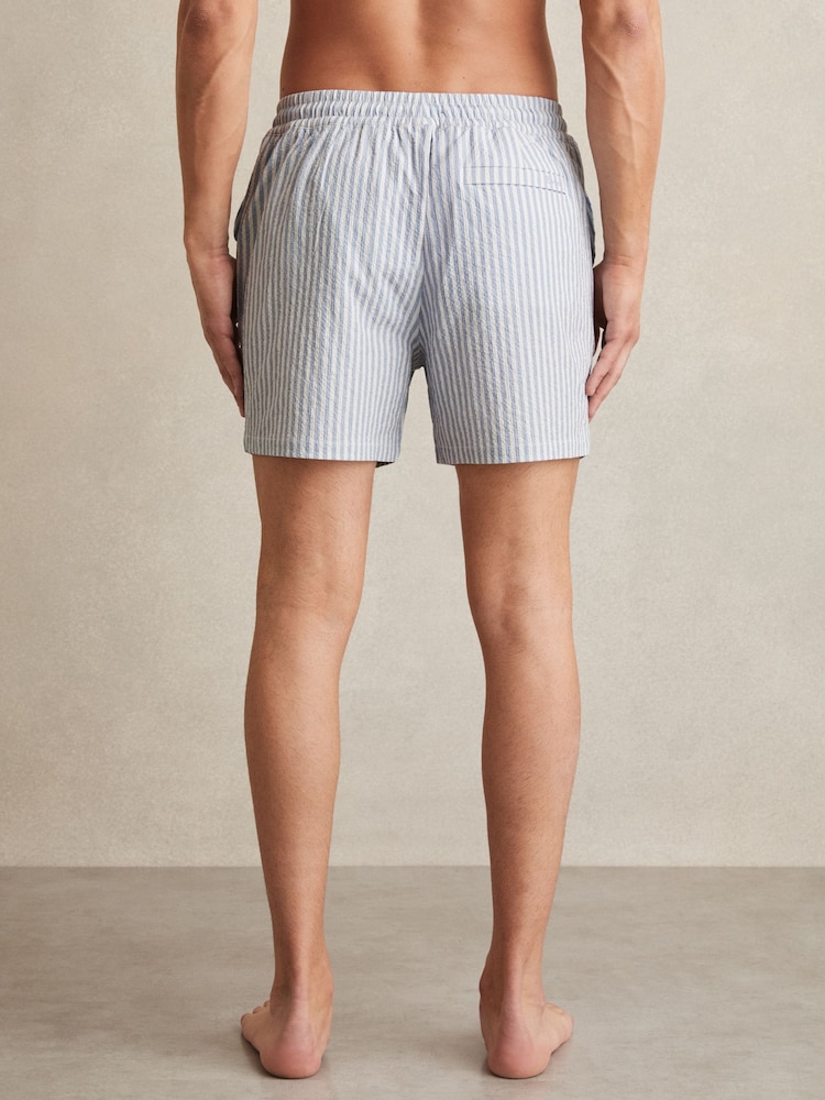 Reiss Soft Blue/White Bay Seersucker Stripe Swim Shorts - Image 5 of 5