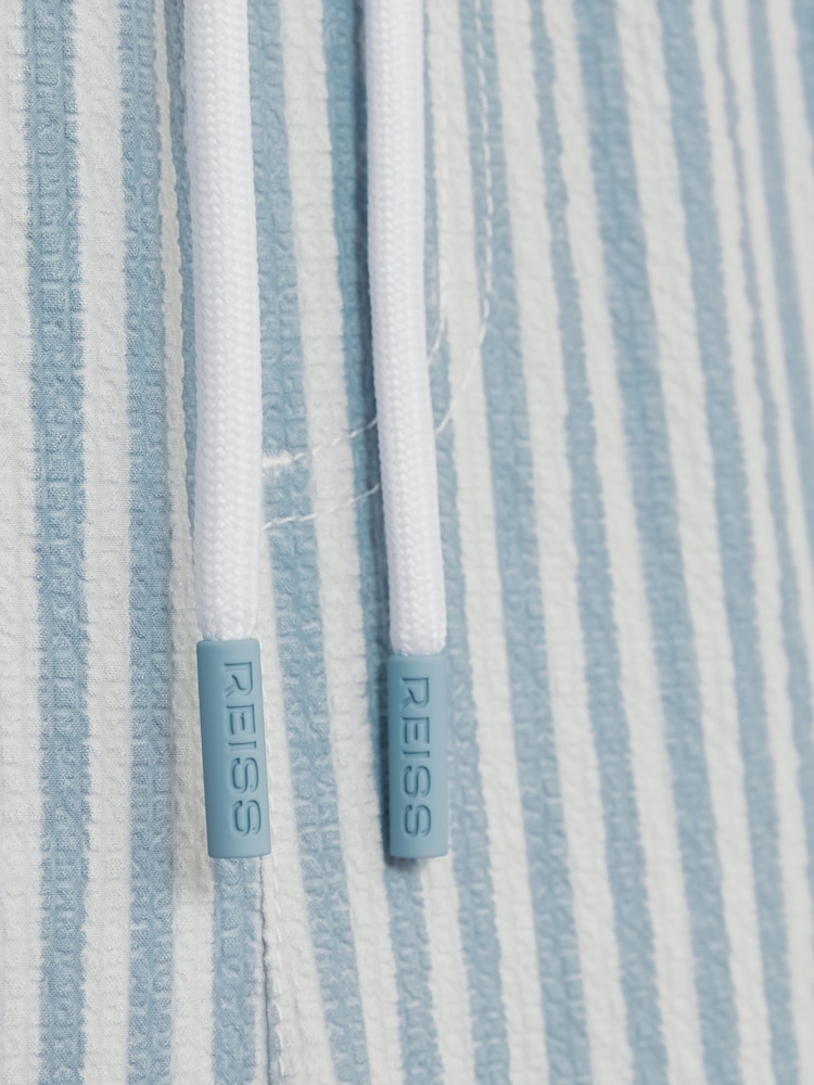 Reiss Soft Blue/White Bay Seersucker Stripe Swim Shorts - Image 6 of 6