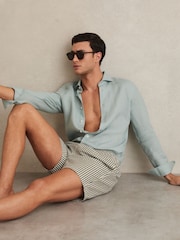 Reiss Sage/White Bay Seersucker Stripe Swim Shorts - Image 1 of 6