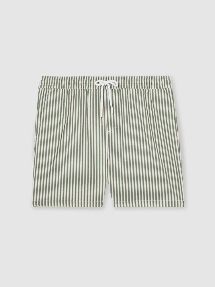 Reiss Sage/White Bay Seersucker Stripe Swim Shorts - Image 2 of 6
