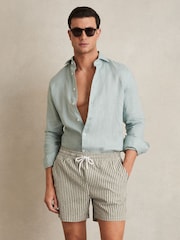 Reiss Sage/White Bay Seersucker Stripe Swim Shorts - Image 3 of 6