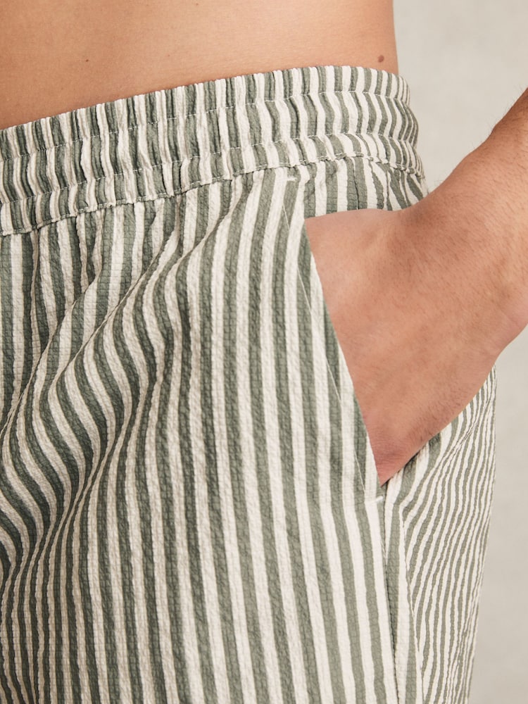 Reiss Sage/White Bay Seersucker Stripe Swim Shorts - Image 4 of 6
