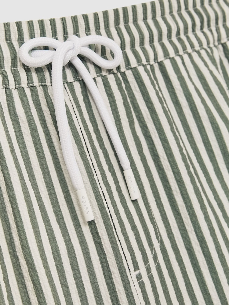 Reiss Sage/White Bay Seersucker Stripe Swim Shorts - Image 6 of 6