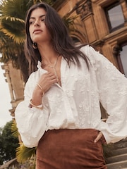 Lipsy White Long Sleeve Grandad 3D Floral Blouse - Image 1 of 4