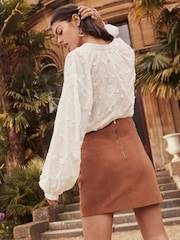 Lipsy White Long Sleeve Grandad 3D Floral Blouse - Image 2 of 4