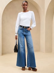 Lipsy White Long Puff Sleeve Trim Cuff Detail Top - Image 2 of 4