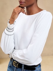 Lipsy White Long Puff Sleeve Trim Cuff Detail Top - Image 3 of 4
