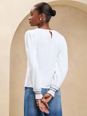 Lipsy White Long Puff Sleeve Trim Cuff Detail Top - Image 4 of 4