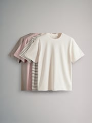 Розовый/нейтральный в полоску/Cream/коричневый - Набор из 4 футболок свободного кроя из 100% хлопка The Set - Image 1 of 7