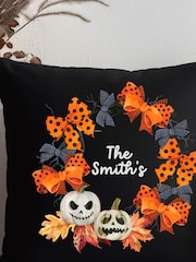 Personalised Halloween Pumpkin Bow 100% Cotton Cushion by Koko Blossom - Image 2 of 4