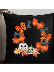 Personalised Halloween Pumpkin Bow 100% Cotton Cushion by Koko Blossom - Image 3 of 4