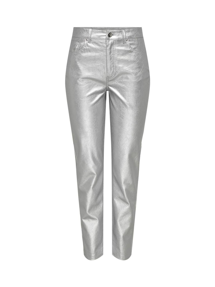 ONLY Metallic Metallic Faux Leather Straight Leg Trousers - Image 2 of 3 ONLY Metallic Metallic Faux Leather Straight Leg Trousers - Image 2 of 3