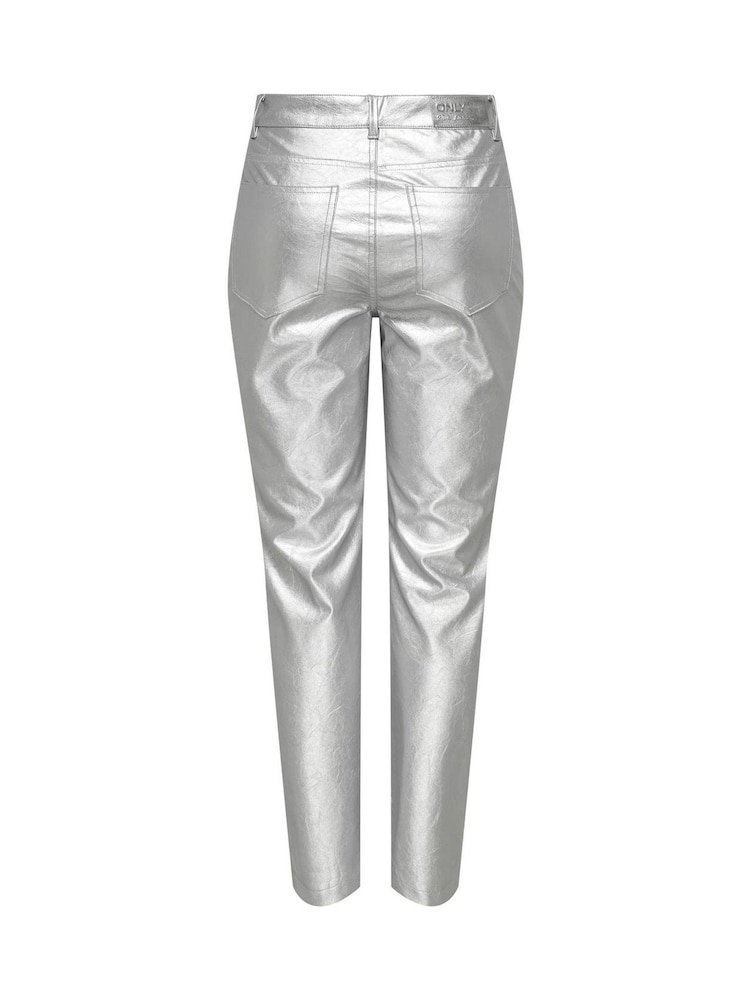 ONLY Metallic Metallic Faux Leather Straight Leg Trousers - Image 3 of 3 ONLY Metallic Metallic Faux Leather Straight Leg Trousers - Image 3 of 3