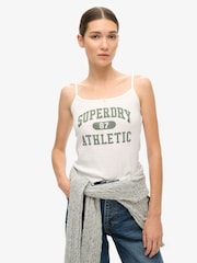 Superdry White Athletic Essentials Graphic Pointelle 100% Cotton Cami Top - Image 1 of 4