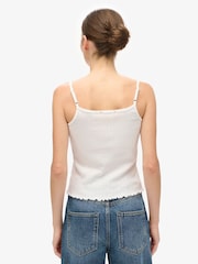 Superdry White Athletic Essentials Graphic Pointelle 100% Cotton Cami Top - Image 2 of 4