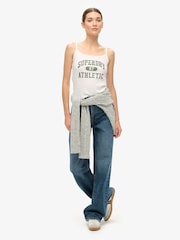 Superdry White Athletic Essentials Graphic Pointelle 100% Cotton Cami Top - Image 3 of 4