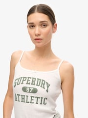 Superdry White Athletic Essentials Graphic Pointelle 100% Cotton Cami Top - Image 4 of 4