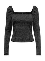 ONLY Black Square Neck Puff Sleeve Top - Image 1 of 2