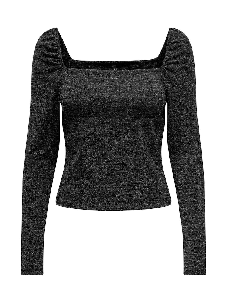ONLY Black Square Neck Puff Sleeve Top - Image 1 of 2