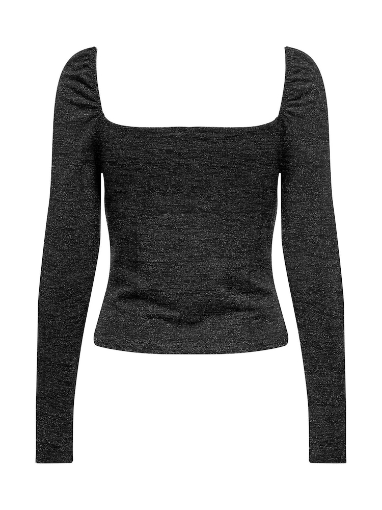ONLY Black Square Neck Puff Sleeve Top - Image 2 of 2