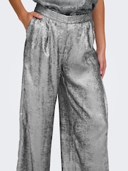 ONLY Grey Metallic Wide Leg Pleated Trousers - Image 2 of 8