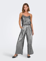 ONLY Grey Metallic Wide Leg Pleated Trousers - Image 3 of 8