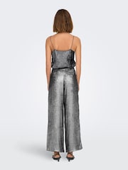 ONLY Grey Metallic Wide Leg Pleated Trousers - Image 4 of 8