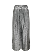 ONLY Grey Metallic Wide Leg Pleated Trousers - Image 7 of 8