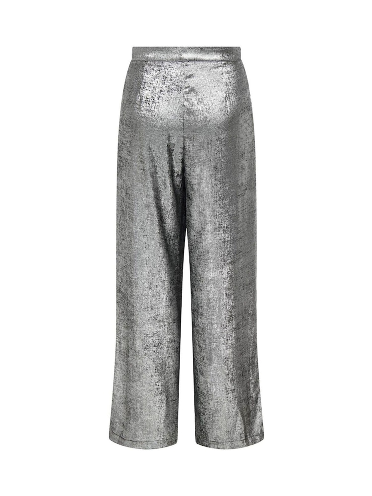 ONLY Grey Metallic Wide Leg Pleated Trousers - Image 8 of 8 ONLY Grey Metallic Wide Leg Pleated Trousers - Image 8 of 8