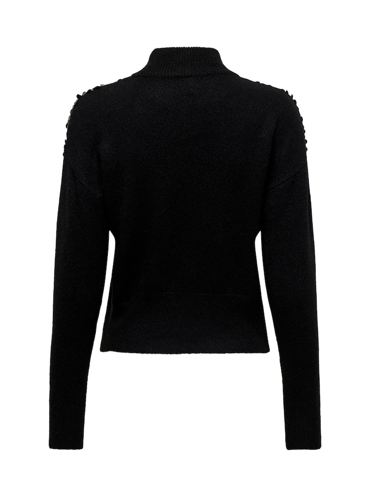ONLY Black Long Sleeve High Neck Sequin Knitted Jumper - Image 4 of 4