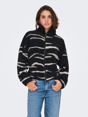 ONLY Black Zebra Animal Print Zip Up Teddy Fleece - Image 1 of 7