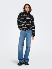 ONLY Black Zebra Animal Print Zip Up Teddy Fleece - Image 3 of 7