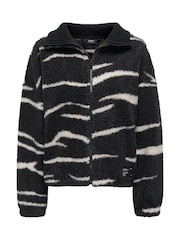 ONLY Black Zebra Animal Print Zip Up Teddy Fleece - Image 6 of 7