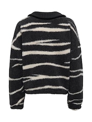 ONLY Black Zebra Animal Print Zip Up Teddy Fleece - Image 7 of 7