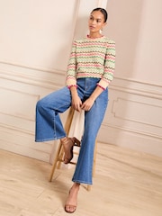 Love & Roses Multi Chevron Stripe Frill Neck Knit Jumper - Image 2 of 4