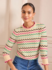 Love & Roses Multi Chevron Stripe Frill Neck Knit Jumper - Image 3 of 4