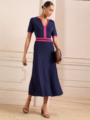 Love & Roses Navy Short Sleeve Knitted Midi Dress - Image 1 of 1
