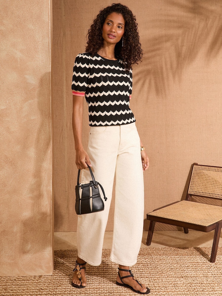 Noir - Haut Love & Roses manches courtes en maille chevron - Image 3 of 4