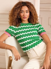 Groen - Love & Roses gebreide top met korte mouwen en chevronmotief - Image 1 of 4