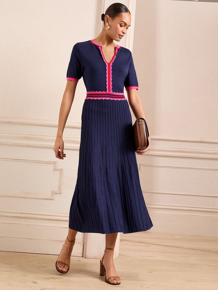Love & Roses Navy Petite Short Sleeve Knitted Midi Dress - Image 1 of 4