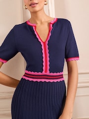 Love & Roses Navy Petite Short Sleeve Knitted Midi Dress - Image 2 of 4