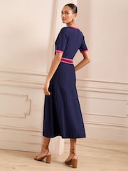 Love & Roses Navy Petite Short Sleeve Knitted Midi Dress - Image 4 of 4